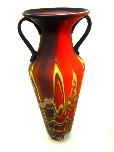 Red and yellow vase with two handles